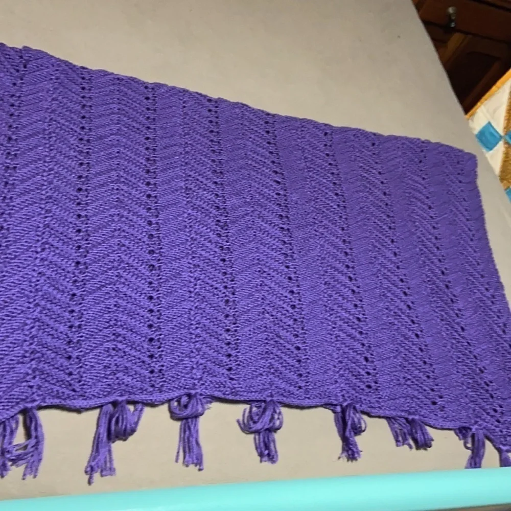 hand crochet purple fringe ripple Afghan